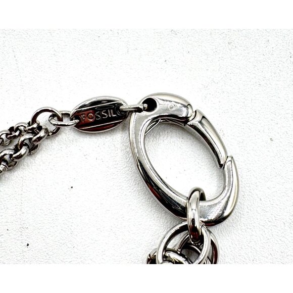 Fossil Double Bracelet Ceramic Beads And Faux Pearls On A Silver Tone Chain - Picture 3 of 5